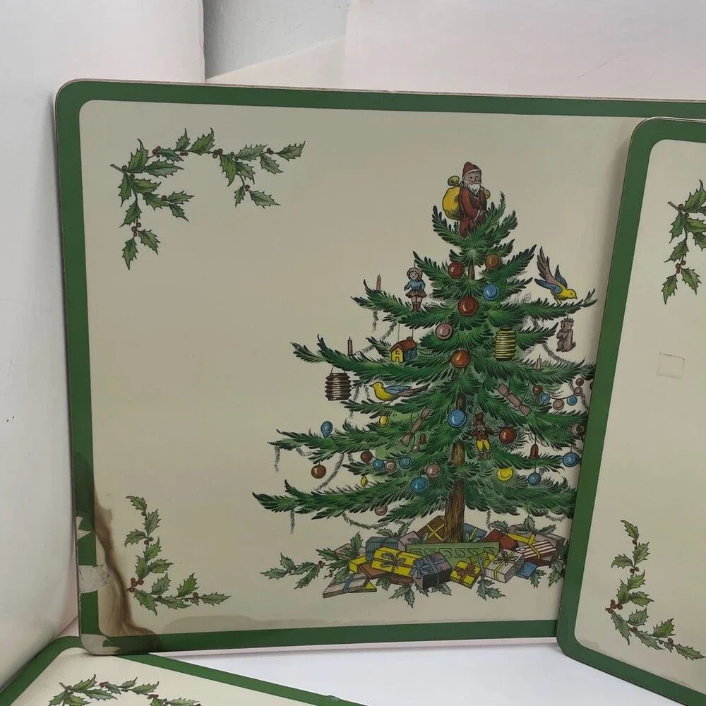 Christmas Tree Pimpernel Spode Set of 4 Cork-Backed Placemats Green Border